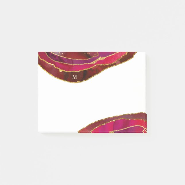 Glam Red Geode with Gold and Monogram | Christmas Post-it Notes (Front)