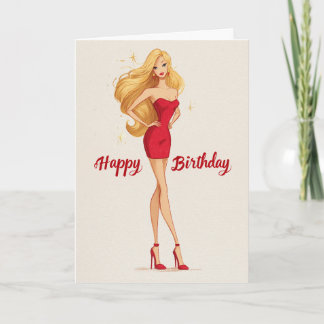 Glam Red Mini Dress Birthday Card
