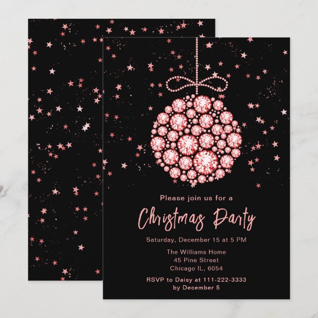 Glam Red Ornament Christmas Party Invitation (Front/Back)