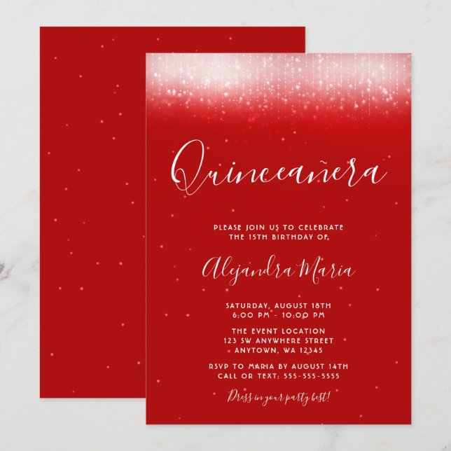 Glam Red Quinceañera Invitation (Front/Back)