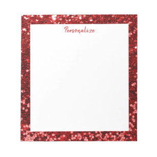 Glam Red Sequin Glitter Sparkle Border Personalize Notepad