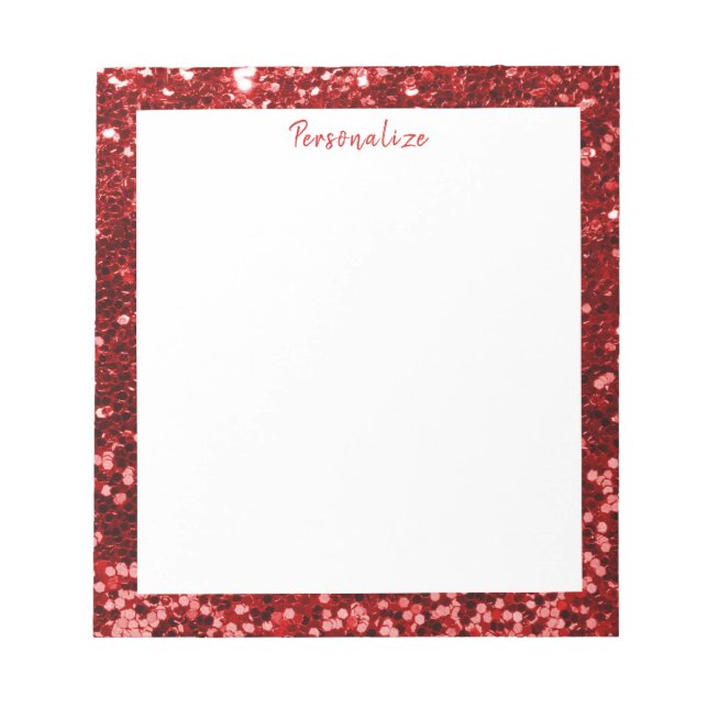 Glam Red Sequin Glitter Sparkle Border Personalize Notepad (Front)