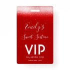 Glam Red Sweet 16 Invitation Carte VIP Badge