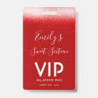 Glam Red Sweet 16 Invitation VIP Pass Badge