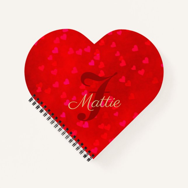 Glam Red Valentine Gold Nom Heart Spiral Carnet (Devant)