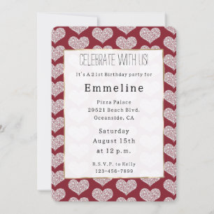 Glam Red White Hearts Invitation
