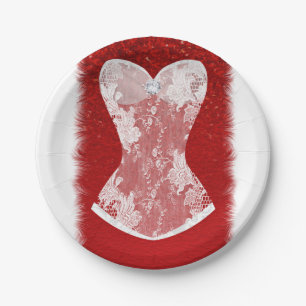 Glam Red & White Holiday Lingerie Shower Party Paper Plate