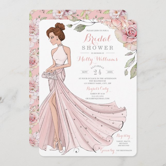 Glam Redhead Bride Bridal Shower Invitation (Front/Back)