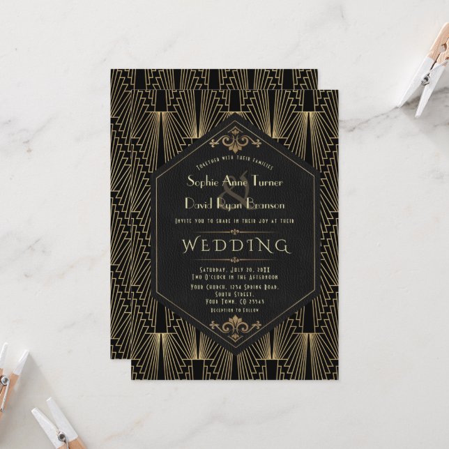 Glam Roaring 20s Great Gatsby Art Deco Wedding Invitation (Front/Back In Situ)