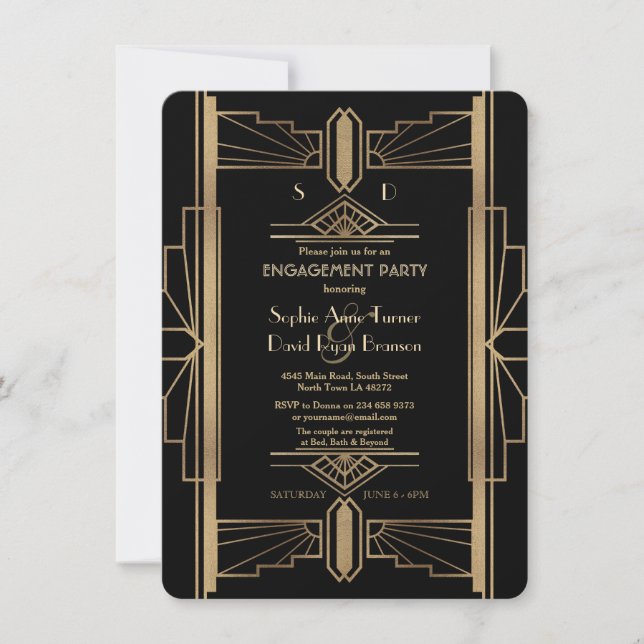 Glam Roaring 20's Great Gatsby Engagement Party Invitation (Front)