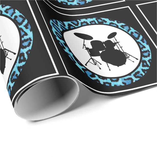  Glam Rock Drummer Leopard Drum Kit Musician Gift  Wrapping Paper (Roll Corner)