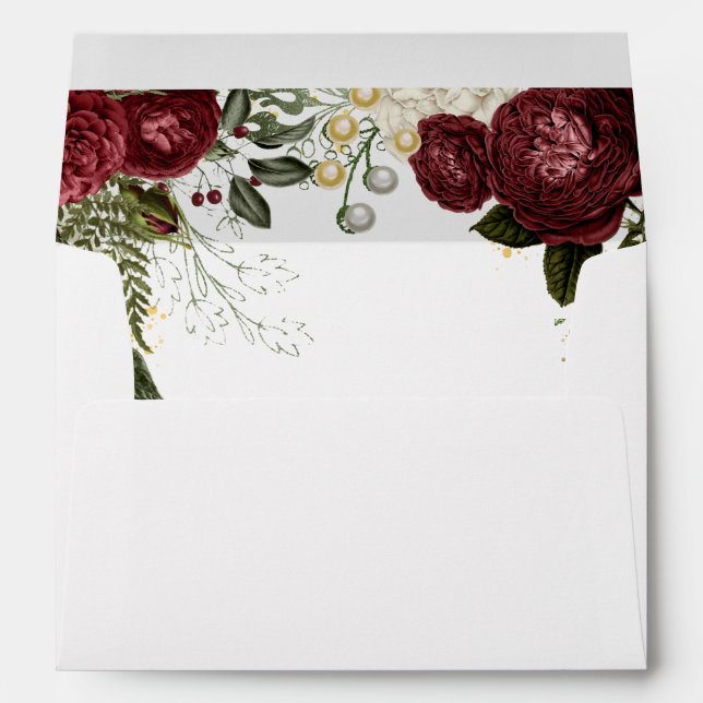 Glam Rose Bourgogne Floral sur enveloppe blanche (Dos (Bas))
