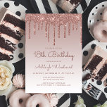 Glam Rose Gold 18th Birthday Party Invitation<br><div class="desc">This trendy 18th birthday invitation features a sparkly rose gold faux glitter drip border and ombre background. The words "18th Birthday" and the name of the guest of honour appear in dark rose casual handwriting script, with the rest of the customizable text in sans serif font. The same rose gold...</div>