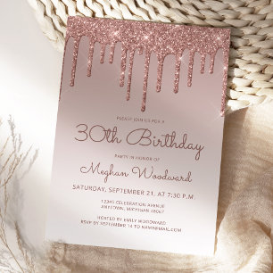 Glam Rose Gold 30th Birthday Party Invitation