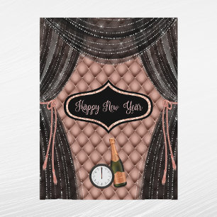 Glam Rose Gold black Champagne Clock New Year  Holiday Postcard