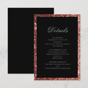 Glam Rose Gold Black Glitter Wedding Details Enclosure Card