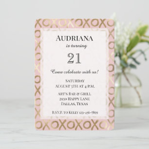 Glam Rose Gold Blush XOXO Birthday Invitation