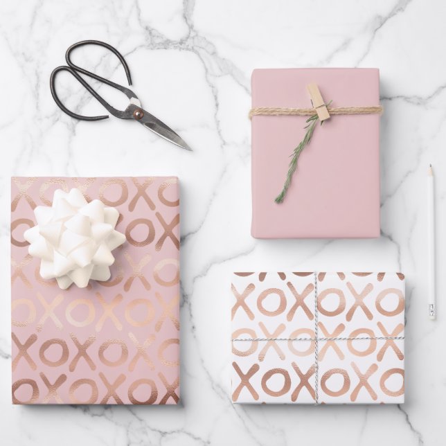 Glam Rose Gold Blush XOXO Wrapping Paper Sheet (Front)
