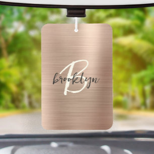 Glam Rose Gold Brushed Metal Black White Monogram Air Freshener
