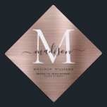Glam Rose Gold Brushed Metal Monogram Script Class Graduation Cap Topper<br><div class="desc">Glam Rose Gold Brushed Metal Monogram Script Class Graduation Cap Topper</div>