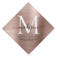 Glam Rose Gold Brushed Metal Monogram Script Class