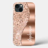 Glam Rose Gold Faux Foil Leopard Spots Name Case-Mate iPhone Case (Back)
