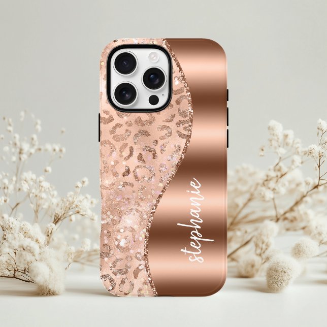 Glam Rose Gold Faux Foil Leopard Spots Name Case-Mate iPhone Case (Creator Uploaded)