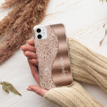 Glam Rose Gold Faux Foil Leopard Spots Name iPhone 13 Case<br><div class="desc">This design features a chic rose gold and blush metallic leopard spot pattern sprinkled with sparkly white holographic faux glitter on the left, and a rose gold faux foil image on the right in the shape of a wave bordered with rose gold faux glitter. Personalize it with your name or...</div>
