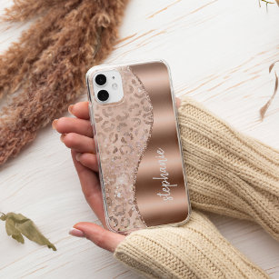Glam Rose Gold Faux Foil Leopard Spots Name iPhone 12 Pro Max Case