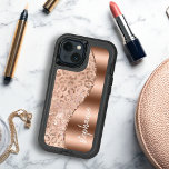 Glam Rose Gold Faux Foil Leopard Spots Name<br><div class="desc">This design features a chic rose gold and blush metallic leopard spot pattern sprinkled with sparkly white holographic faux glitter on the left, and a rose gold faux foil image on the right in the shape of a wave bordered with rose gold faux glitter. Personalize it with your name or...</div>