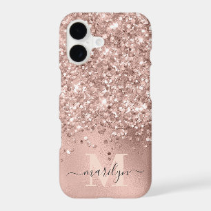 Glam Rose Gold Faux Glitter Foil Monogram