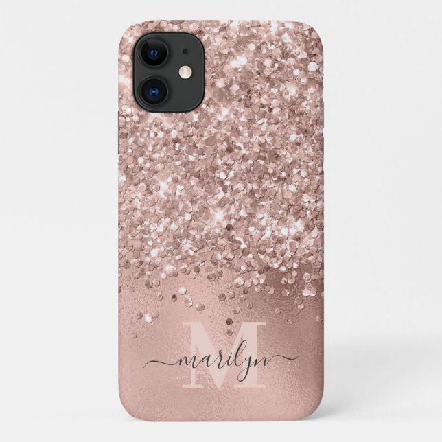 Glam Rose Gold Faux Glitter Foil Monogram Case-Mate iPhone Case (Back)