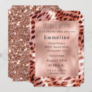 Glam Rose Gold Fur Leopard Invitation