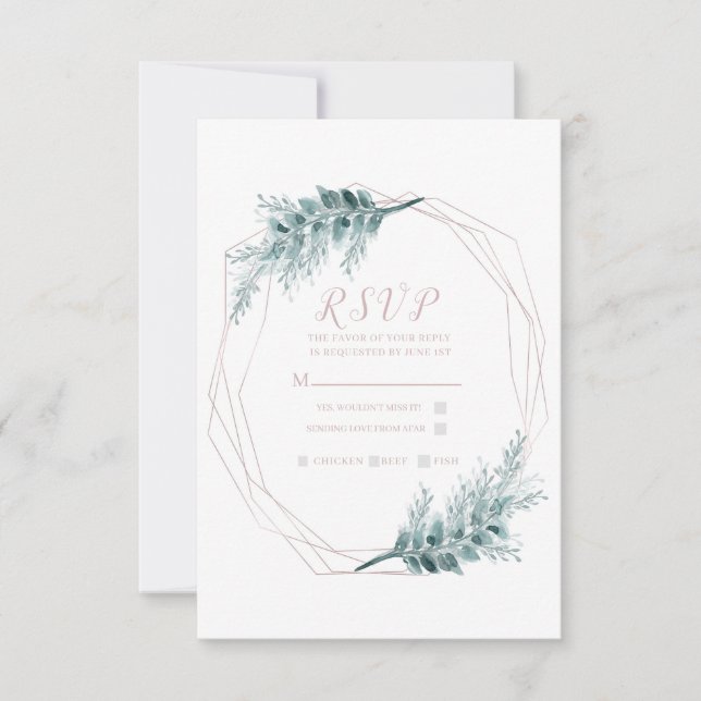Glam rose Gold Géométrique Mariage botanique RSVP (Devant)