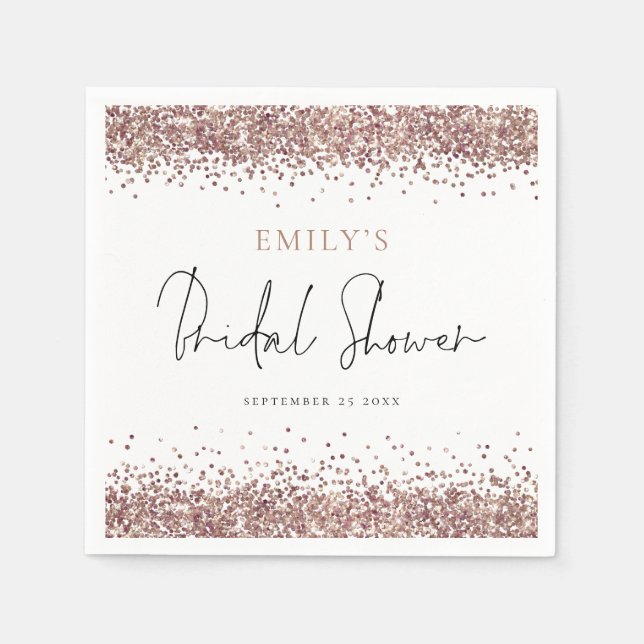 Glam Rose Gold Glitter Bridal Shower Napkin (Front)