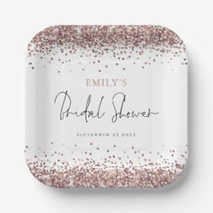 Glam Rose Gold Glitter Bridal Shower Paper Plate