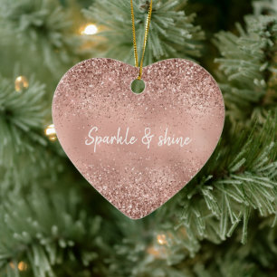 Glam Rose Gold Glitter Ceramic Ornament