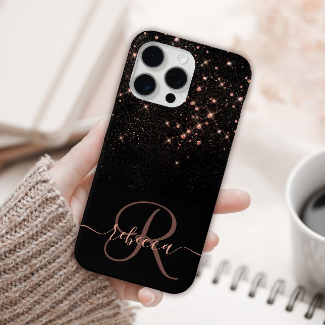 Glam Rose Gold Glitter Diamond Elegant Monogram Case-Mate iPhone Case (Creator Uploaded)
