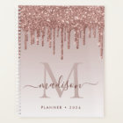 Glam Rose Gold Glitter Drips Elegant Monogram 2021