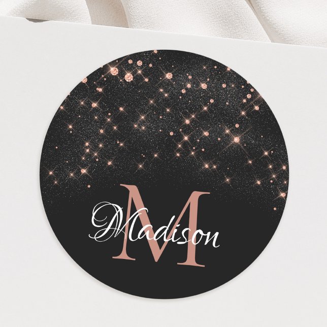 Glam Rose Gold Glitter Elegant Luxury Monogram Classic Round Sticker (Creator Uploaded)