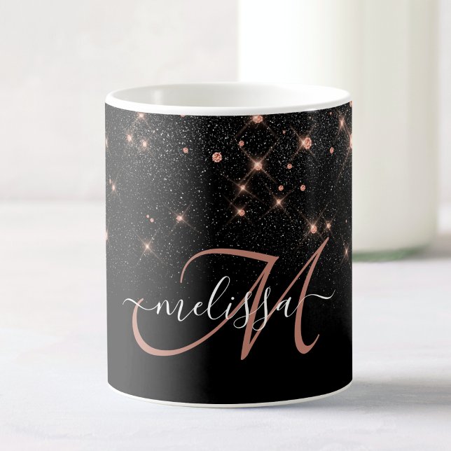 Glam Rose Gold Glitter Elegant Luxury Monogram Coffee Mug (Creator Uploaded)