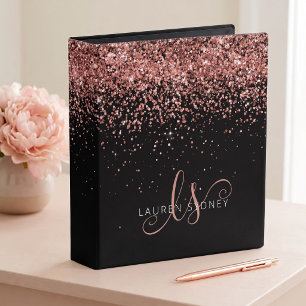 Glam Rose Gold Glitter Elegant Monogram Binder