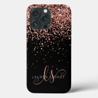 Glam Rose Gold Glitter Elegant Monogram