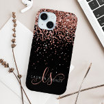 Glam Rose Gold Glitter Elegant Monogram iPhone 15 Case<br><div class="desc">Glam Rose Gold Glitter Elegant Monogram iPhone Case. Easily personalize this trendy chic phone case design featuring elegant rose gold sparkling glitter on a black background. The design features your handwritten script monogram with pretty swirls and name.</div>