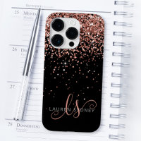 Glam Rose Gold Glitter Elegant Monogram