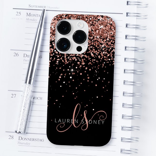 Glam Rose Gold Glitter Elegant Monogram Case-Mate iPhone Case (Creator Uploaded)