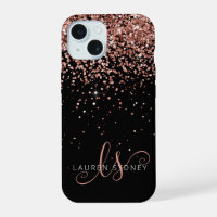 Glam Rose Gold Glitter Elegant Monogram
