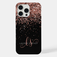 Glam Rose Gold Glitter Elegant Monogram
