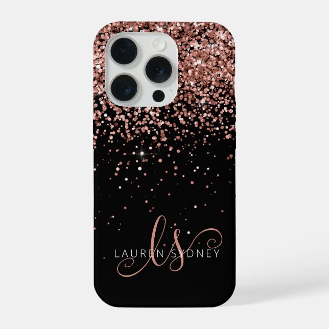 Glam Rose Gold Glitter Elegant Monogram iPhone Case (Back)