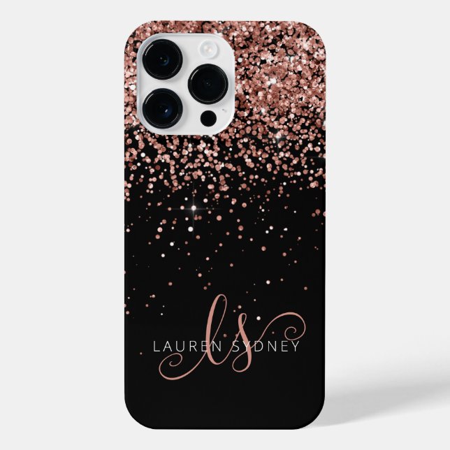 Glam Rose Gold Glitter Elegant Monogram iPhone Case (Back)
